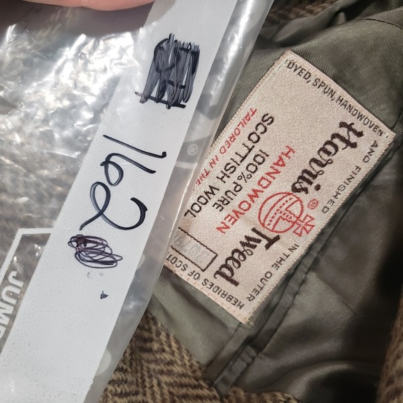 Vtg Harris Tweed Blazer Mens Brown Beige 44 Pure Scottish Wool Herringbone Tweed - Picture 16 of 16